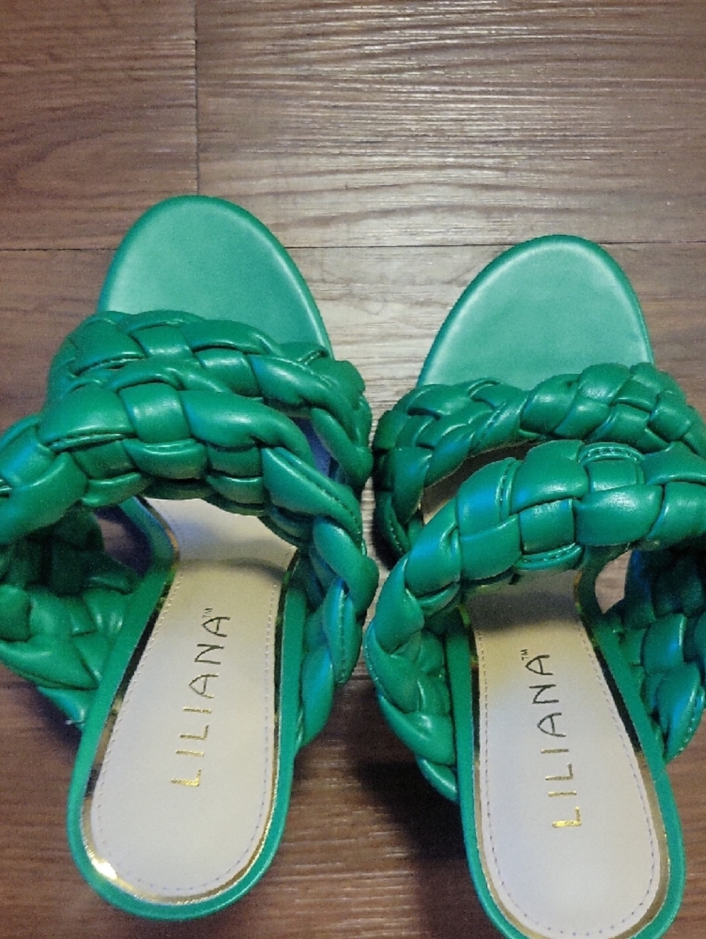 Liliana Braided Double-Strap Green Heeled Sandals - Picture 3 of 5